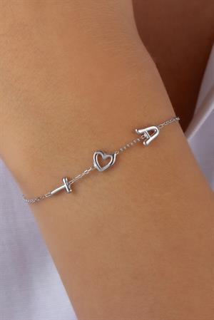 Kadın 925 Ayar Gümüş Kalpli Balon Harf Bileklik