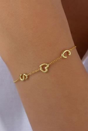 Kadın 925 Ayar Gümüş Kalpli Balon Harf Bileklik