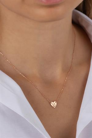 Kadın 925 Ayar Gümüş Kalpli Plaka Harf Kolye