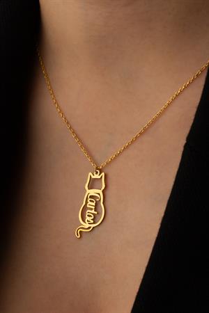 Kadın 925 Ayar Gümüş Kedi İsim Kolye