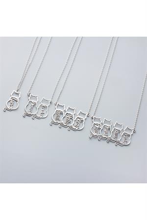 Kadın 925 Ayar Gümüş Kedi İsim Kolye