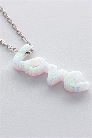 Kadın 925 Ayar Gümüş Opal Taşlı Love Kolye