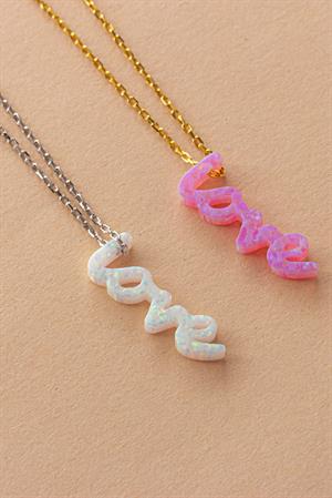 Kadın 925 Ayar Gümüş Opal Taşlı Love Kolye