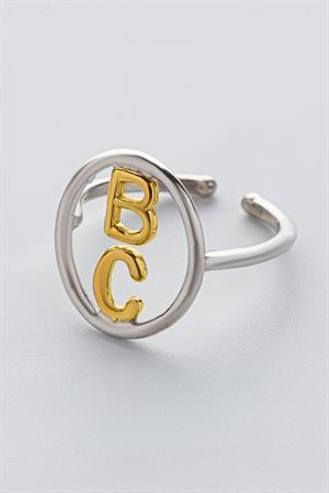 Kadın 925 Ayar Gümüş Oval Form Balon Harf Yüzük