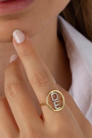 Kadın 925 Ayar Gümüş Oval Form Balon Harf Yüzük