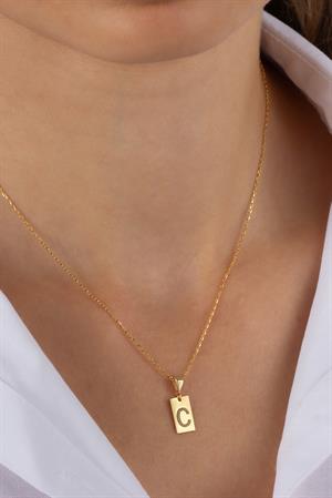 Kadın 925 Ayar Gümüş Plaka Harf Kolye