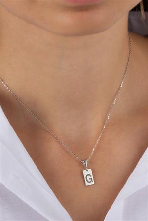 Kadın 925 Ayar Gümüş Plaka Harf Kolye