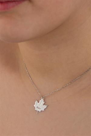 Kadın 925 Ayar Gümüş Yaprak İsim Kolye