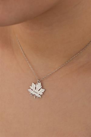 Kadın 925 Ayar Gümüş Yaprak İsim Kolye