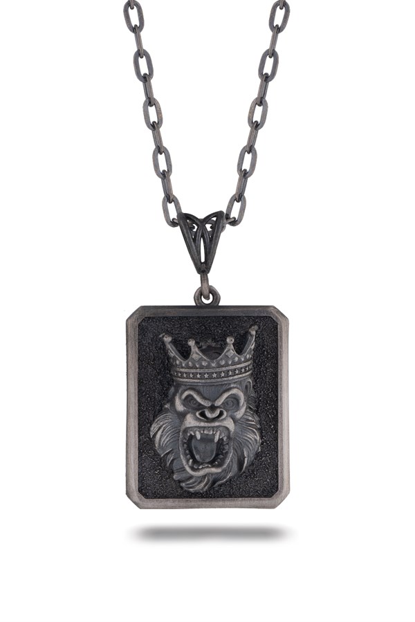 Gümüş King Kong Figürlü Erkek Kolye