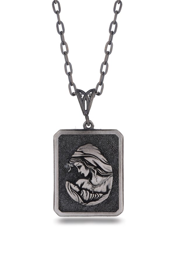 Gümüş Meryem Ana Figürlü Erkek Kolye