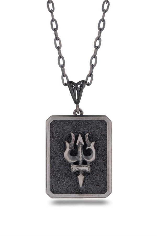 Gümüş Poseidon Mızrağı Figürlü Erkek Kolye