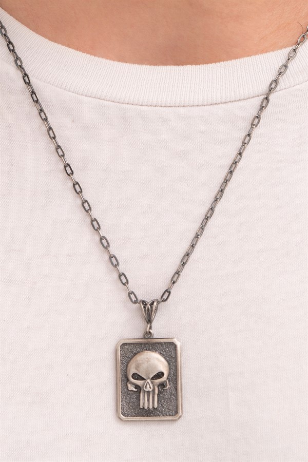 Gümüş The Punisher Erkek Kolye