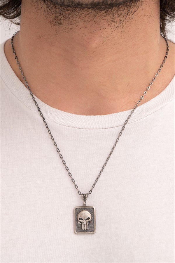 Gümüş The Punisher Erkek Kolye