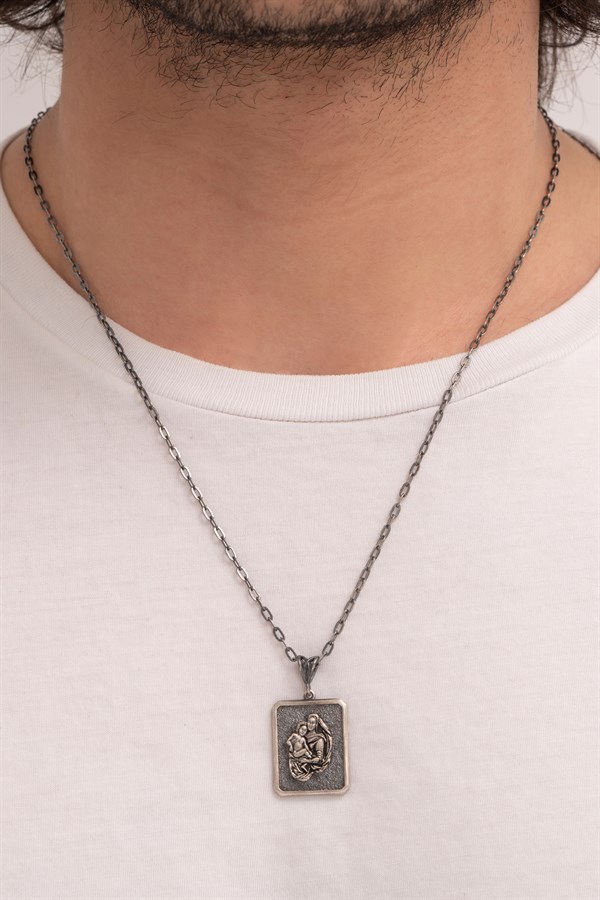 Gümüş Meryem Ana ve Hz. İsa Erkek Kolye