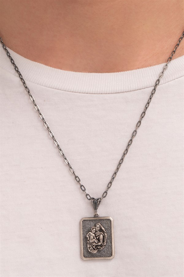 Gümüş Meryem Ana ve Hz. İsa Erkek Kolye