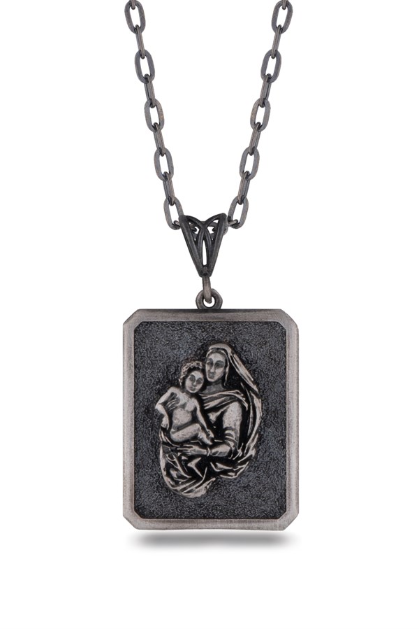 Gümüş Meryem Ana ve Hz. İsa Erkek Kolye