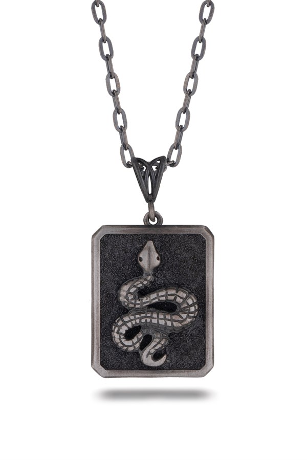 Gümüş Yılan Figürlü Erkek Kolye