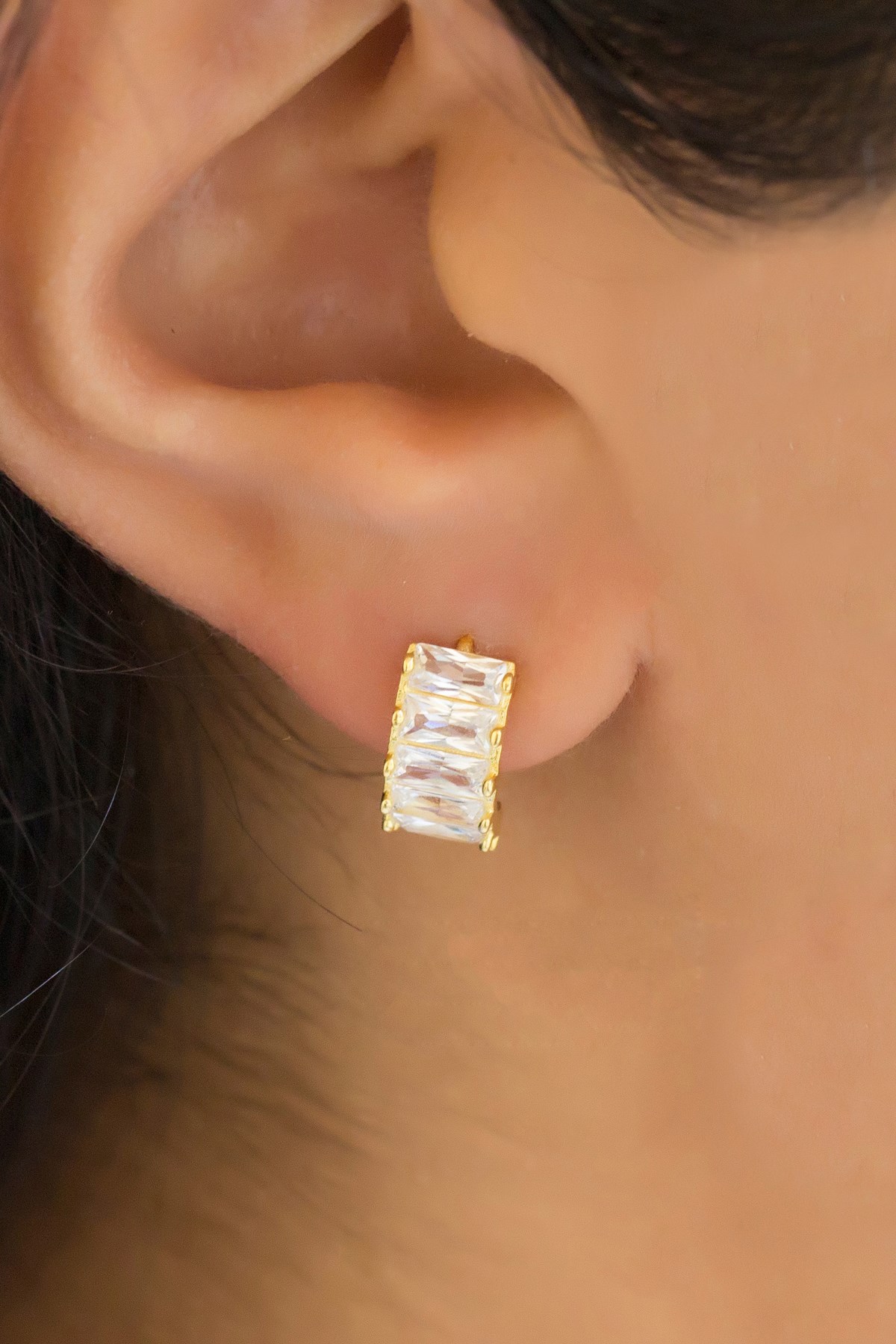 Gümüş Baget Taşlı  Küpe Lieza Jewelry  kpg210046