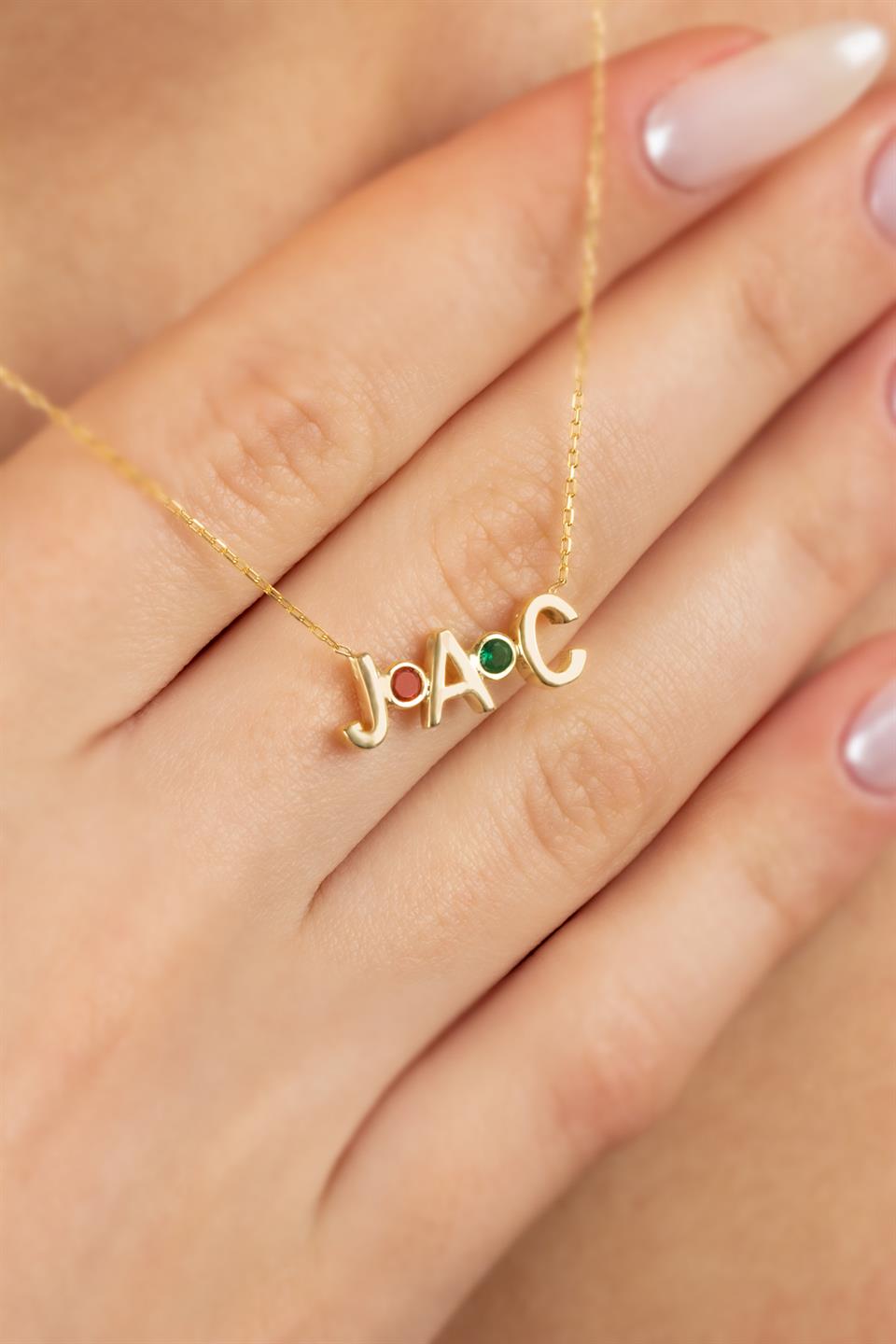 Gümüş Doğum Taşlı Harf Kolye