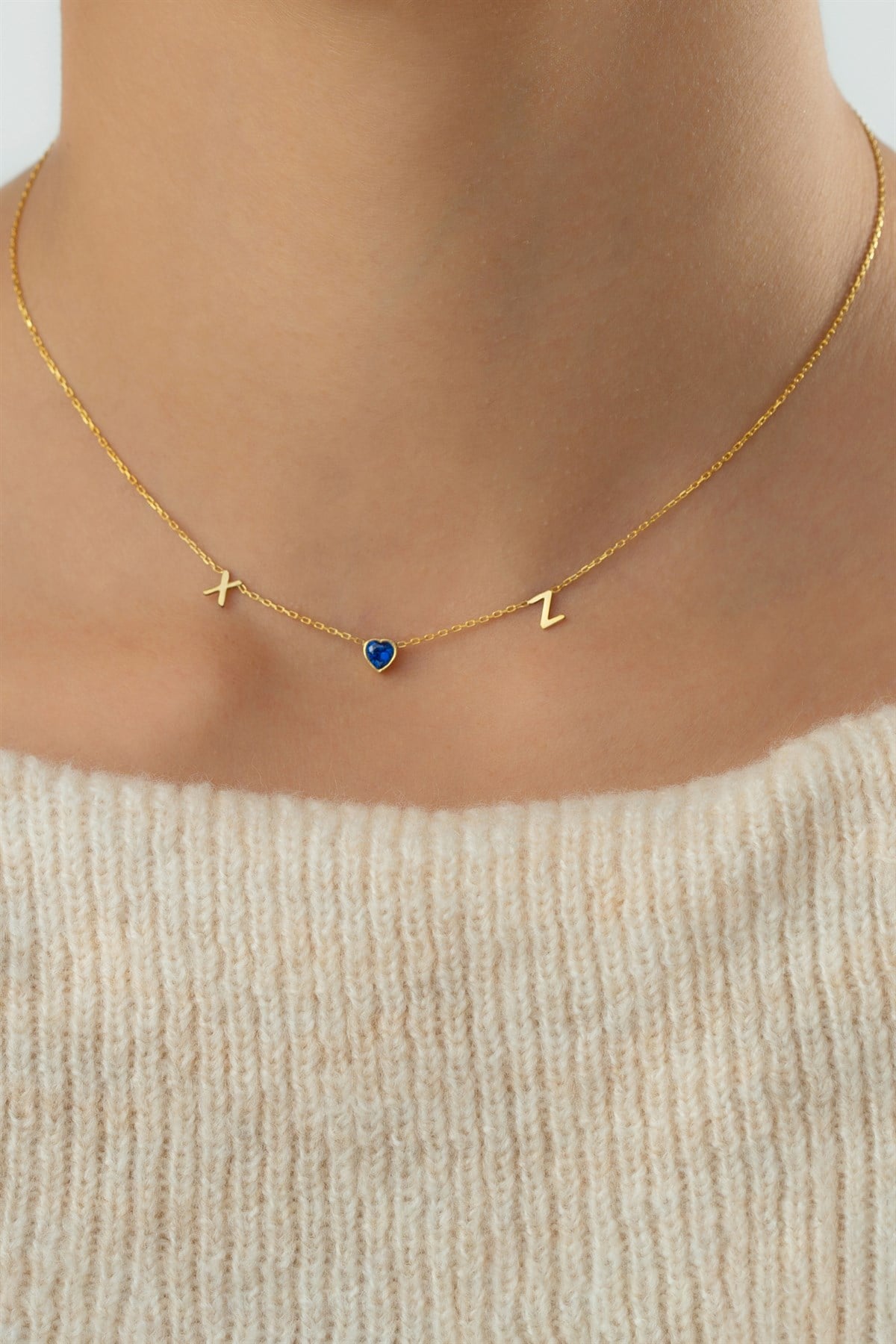 Gümüş Kalp Taşlı Harf Kolye