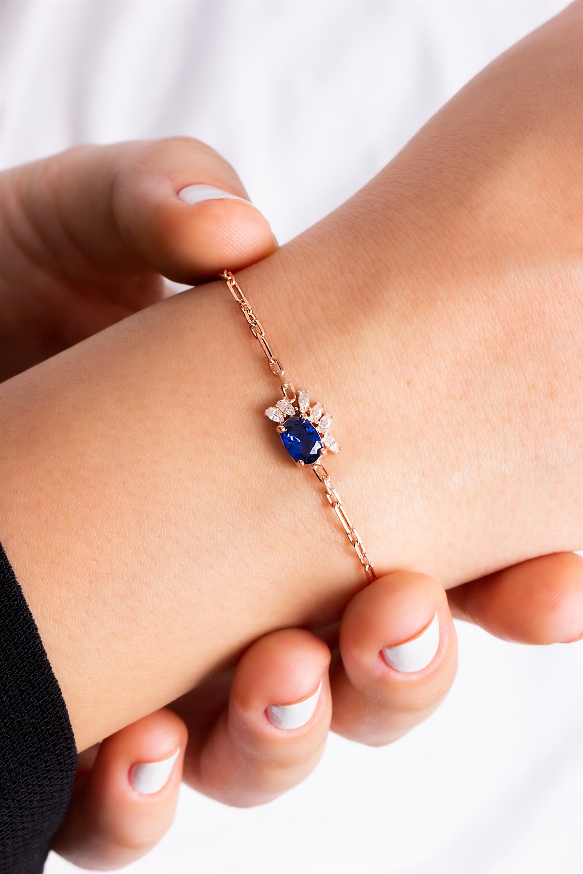 Gümüş Oval Safir Taşlı Bileklik