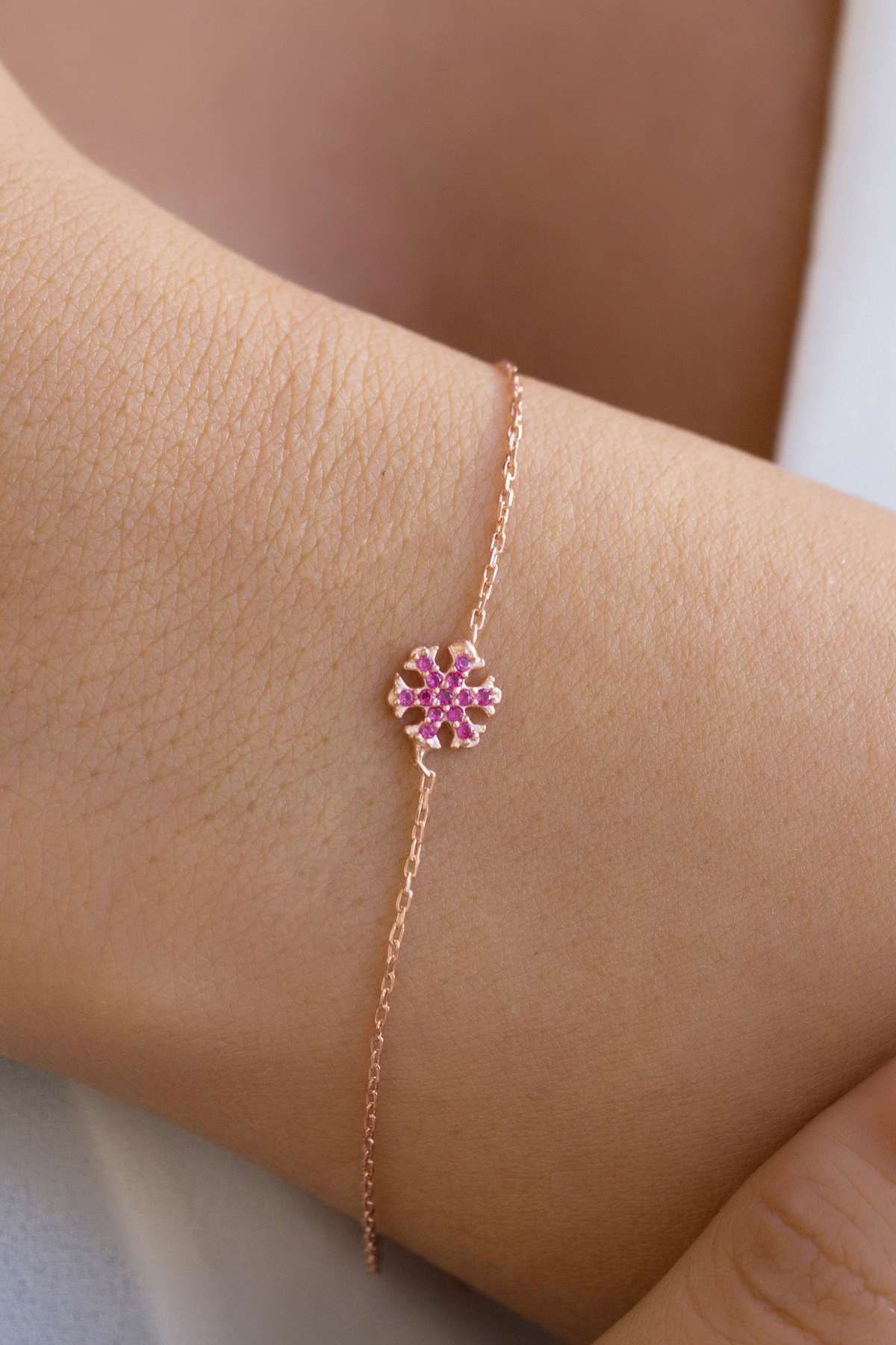 Gümüş Pembe Taşlı Kar Tanesi Bileklik Lieza Jewelry blkg210028