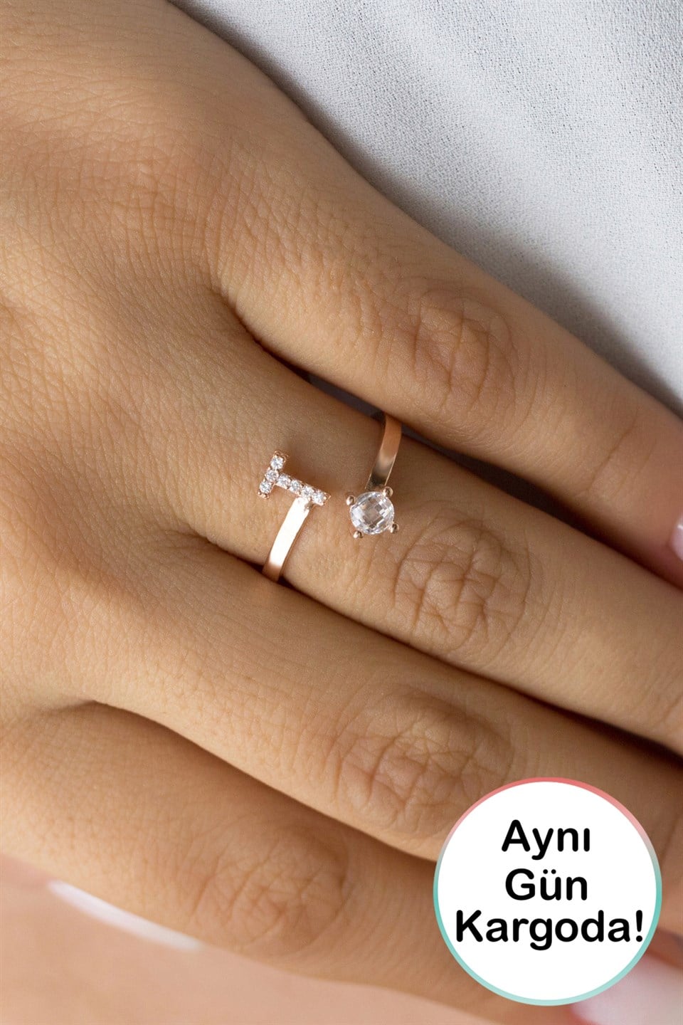 Gümüş T Harfi Yüzük