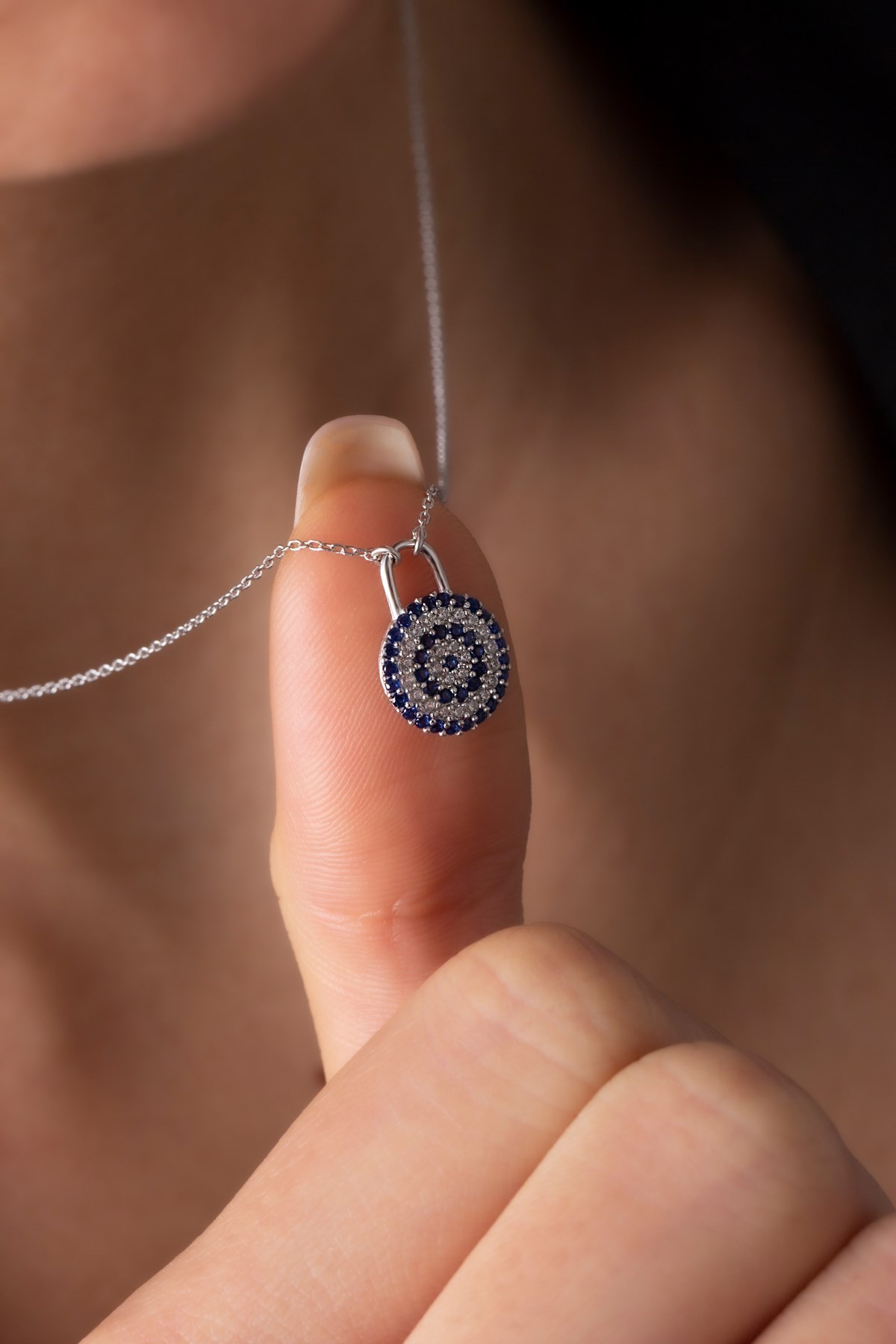 Gümüş Taşlı Minimal Nazar Kolye