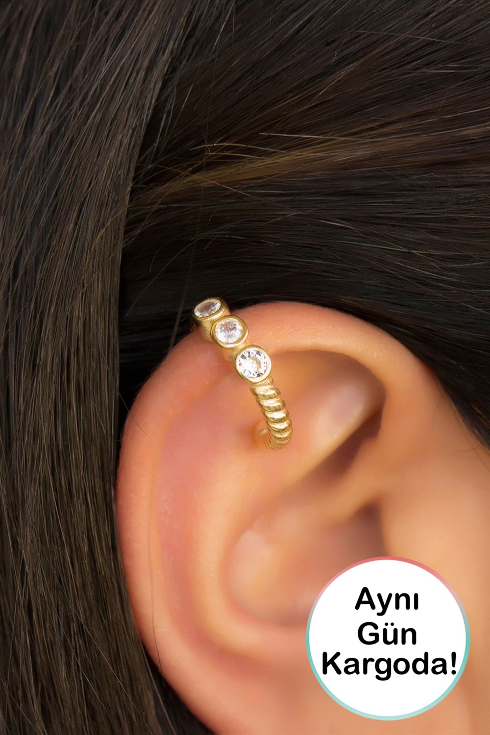 Gümüş Üçtaş Kıkırdak Küpe