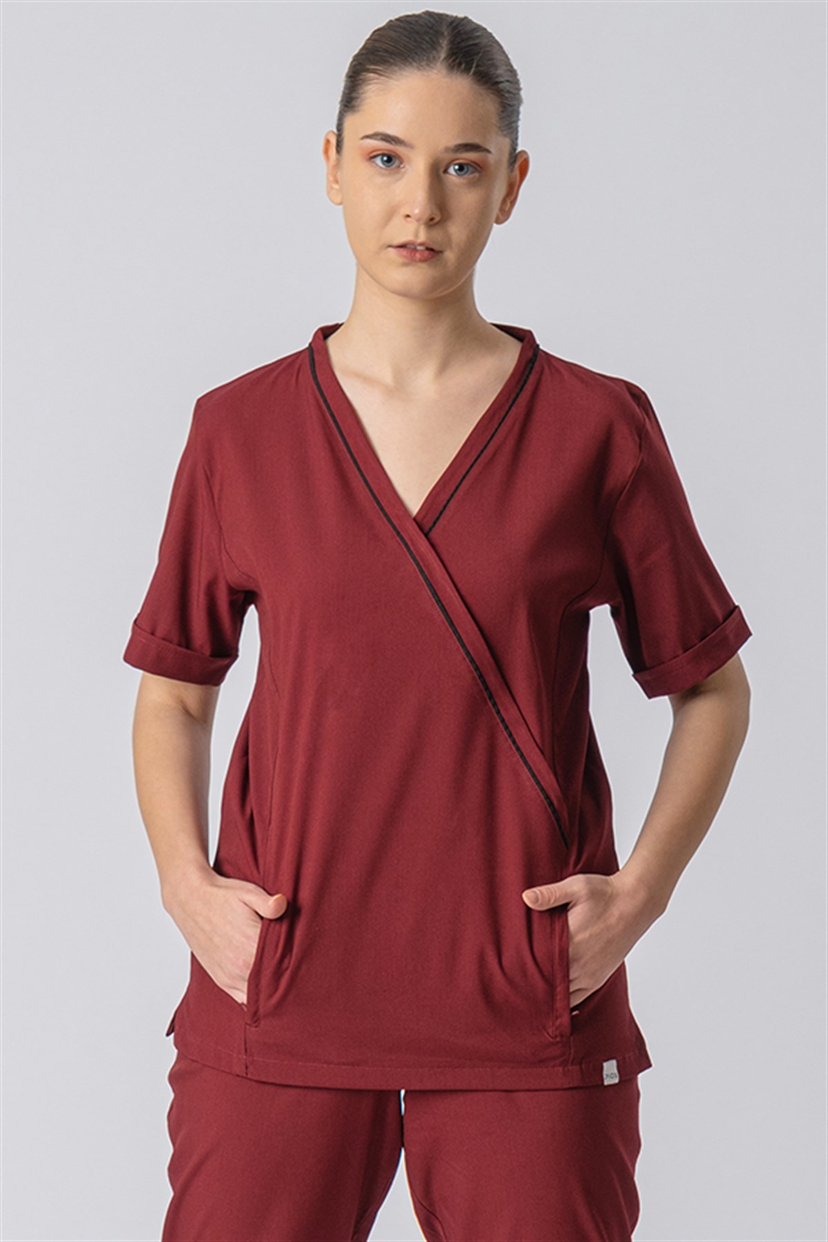 PIOSBERGAMA - Bordo Kadın Scrubs Tek Üst 