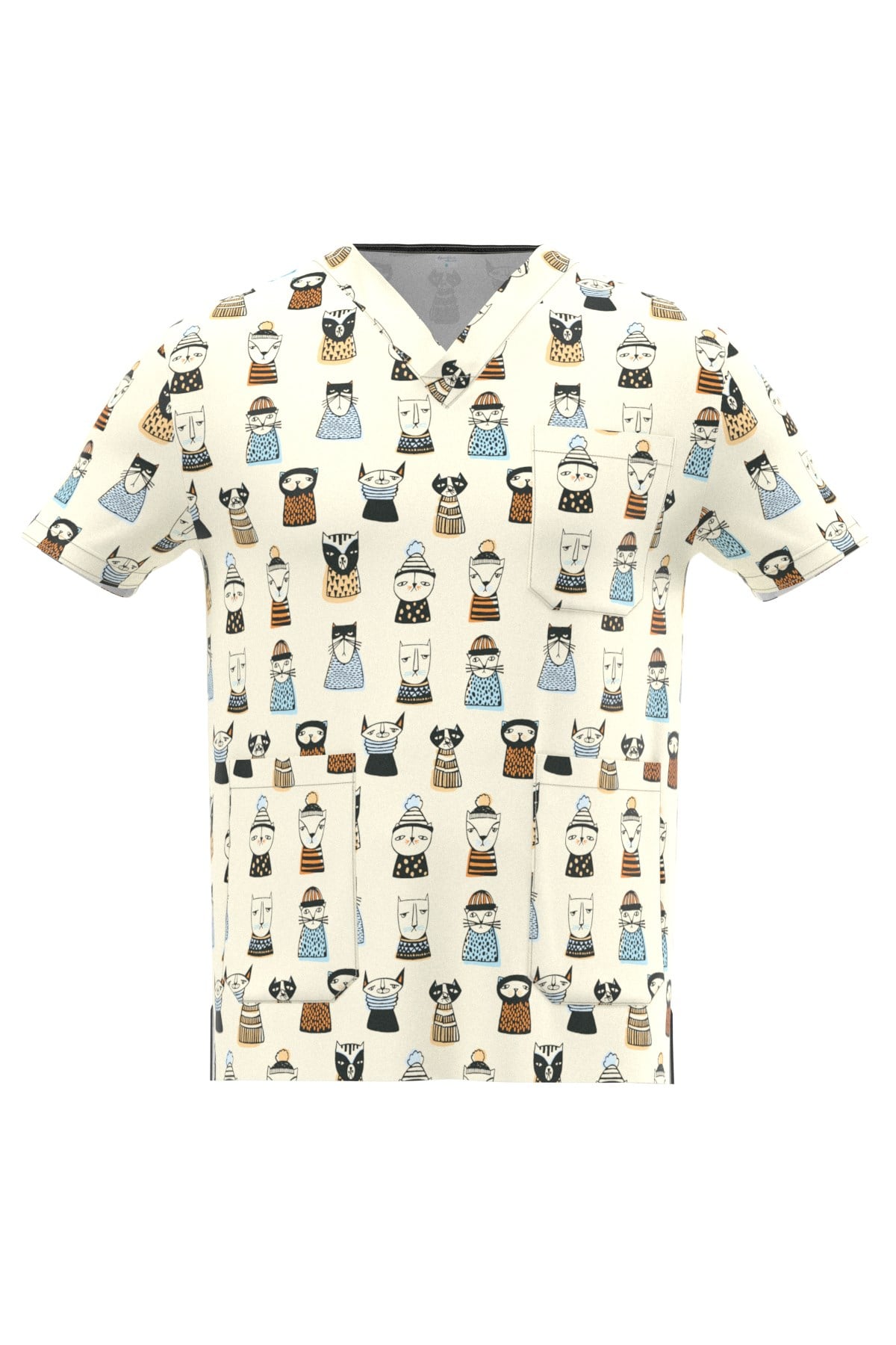 Cat Mirror Desenli Erkek Scrubs