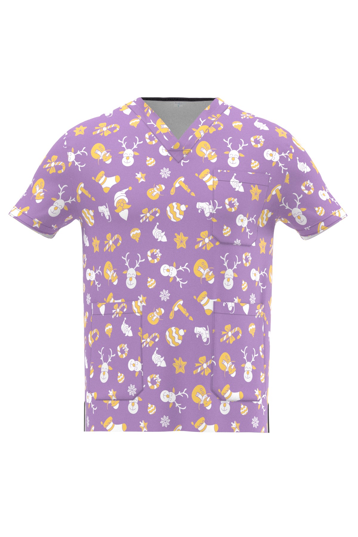 New Year Desenli Erkek Scrubs