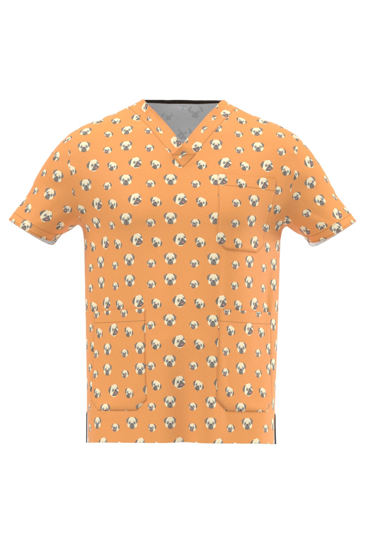Pug Desenli Erkek Scrubs