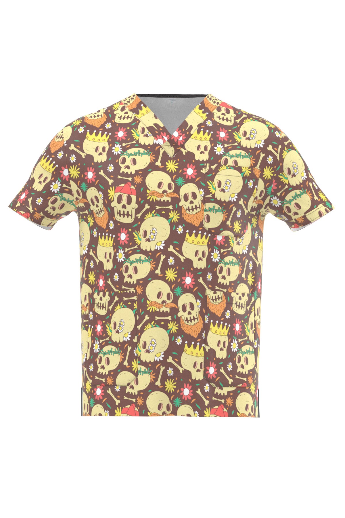 Skull Desenli Erkek Scrubs