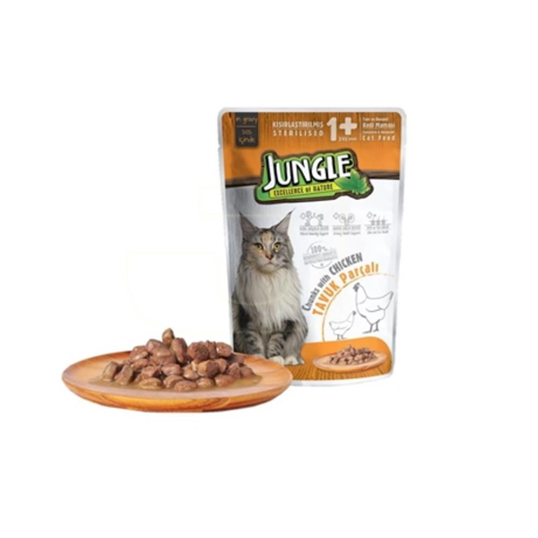 Jungle Kedi Pouch Tavuk Etli Kısırlaştırılmış Kedi Yaş Maması 100 Gr 24 Adet