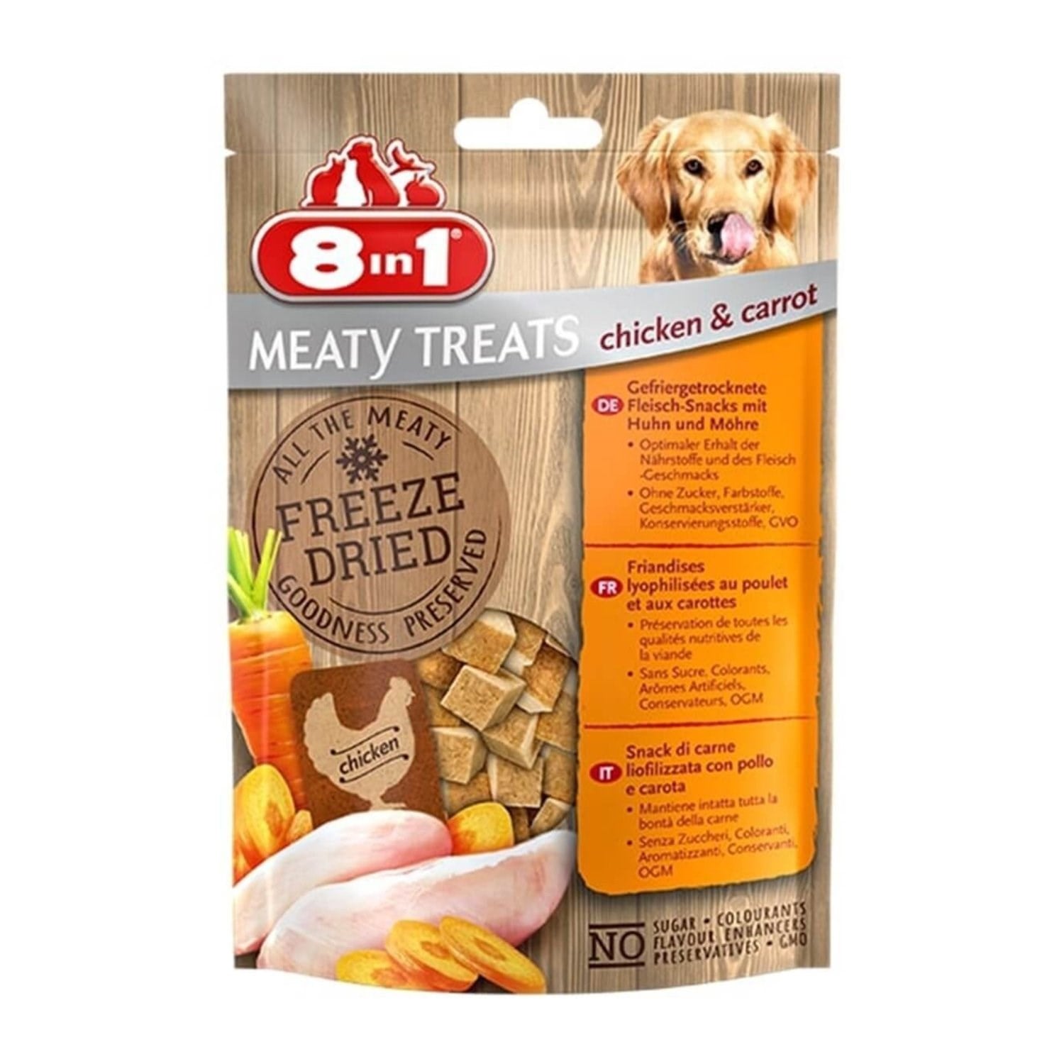 8in1 Freeze Doğal Tavuklu ve Havuçlu Köpek Ödülü 50gr