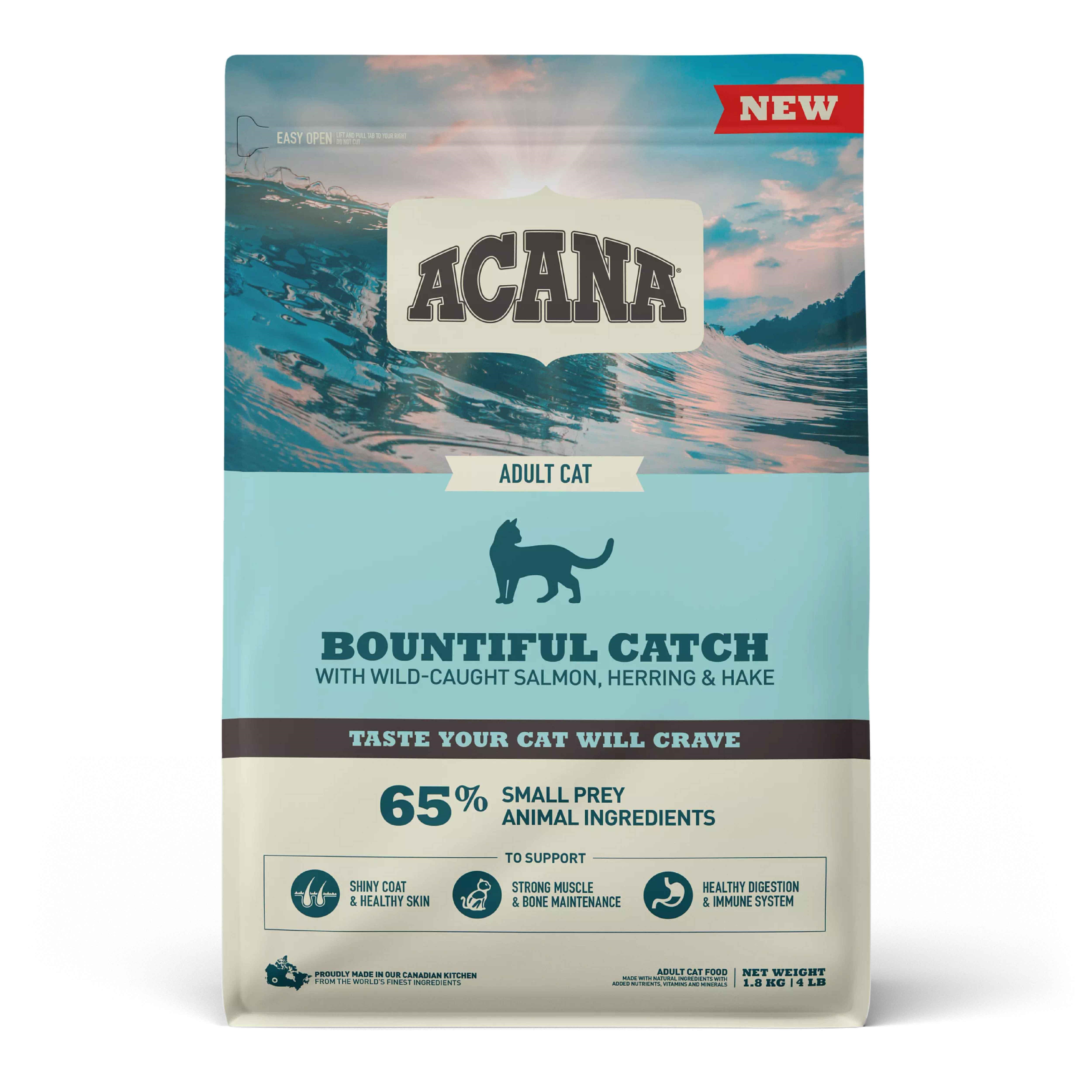 Acana Bountiful Catch Güçlü ve Sağlıklı Kemikler için Balıklı Tahılsız Yetişkin Kedi Maması 1,8 Kg