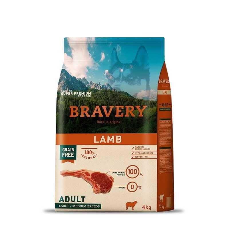 Bravery Tahılsız Kuzulu Yetişkin Büyük/Orta Irk Köpek Maması 4 Kg
