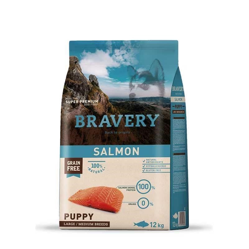 Bravery Tahılsız Somonlu Yavru Büyük/Orta Irk Köpek Maması 12 Kg