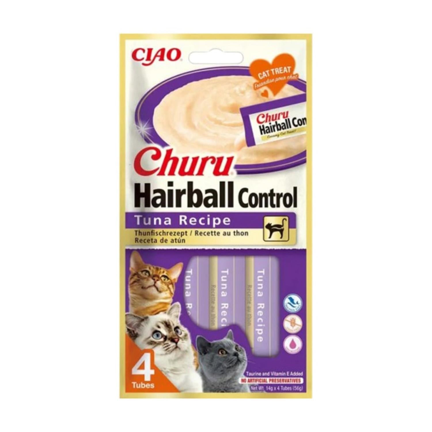 CIAO Churu Cream Hairball Tüy Yumağı Önleyici Ton Balıklı Sıvı Kedi Ödül Maması 14 Gr (4'lü)