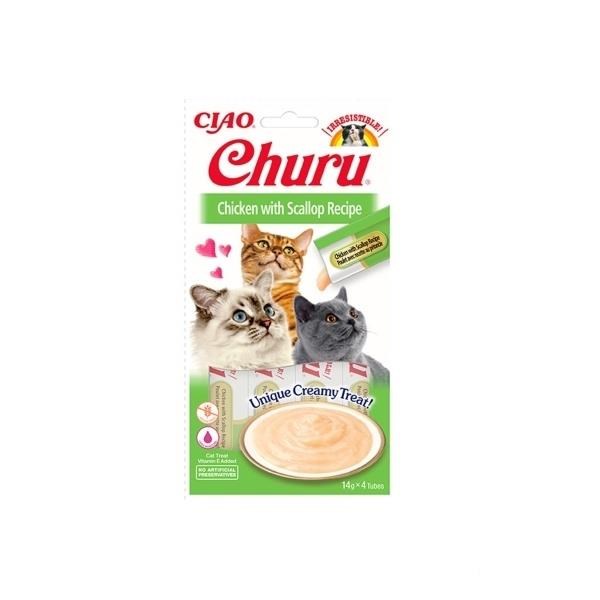 CIAO Churu Cream Tavuklu ve Deniz Taraklı Krema Kedi Ödül Maması 14 Gr (4'lü)