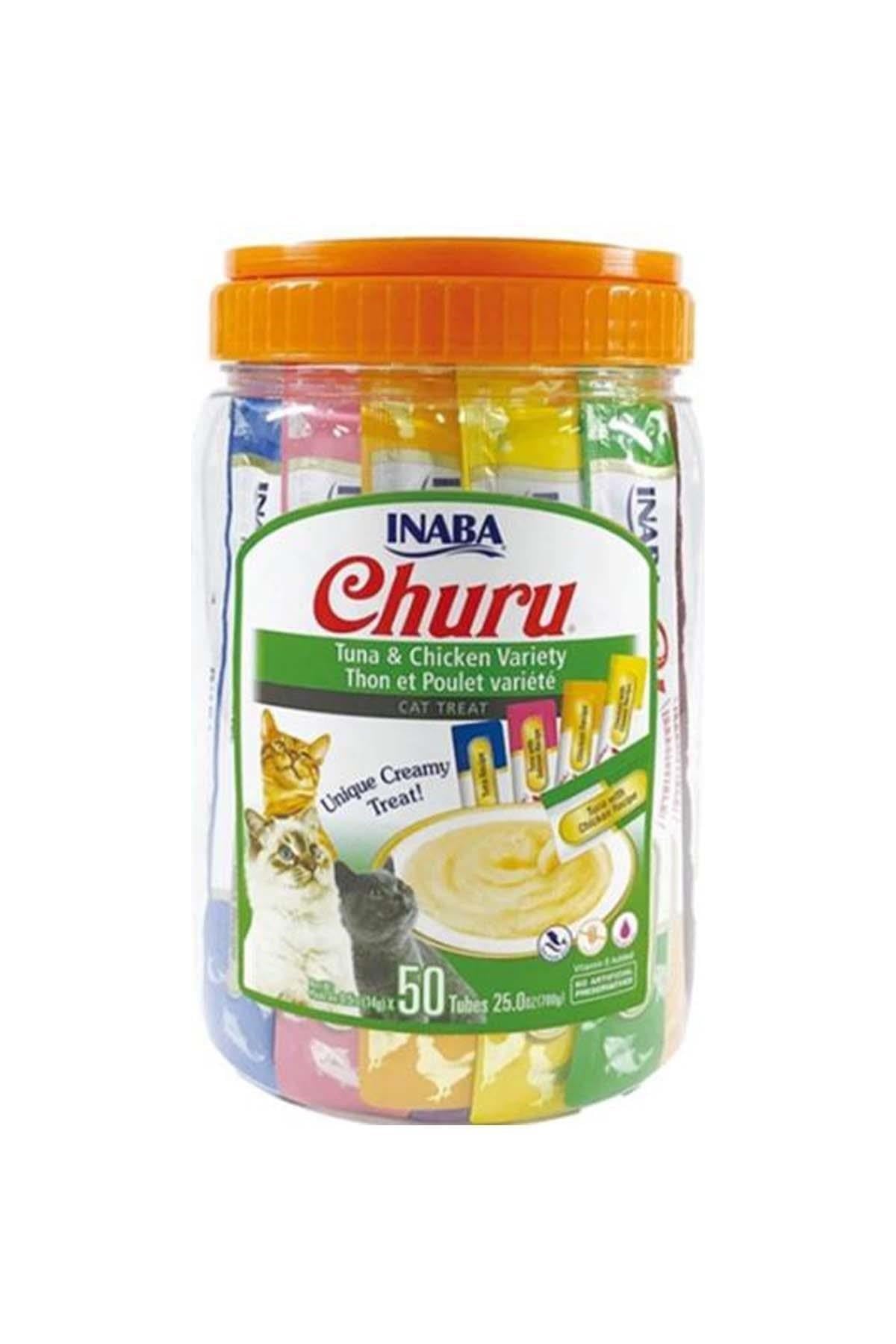 CIAO Churu Cream Ton Balıklı ve Tavuklu Sıvı Kedi Ödül Maması 14gr (50'li)+Saklama Kabı HEDİYE!