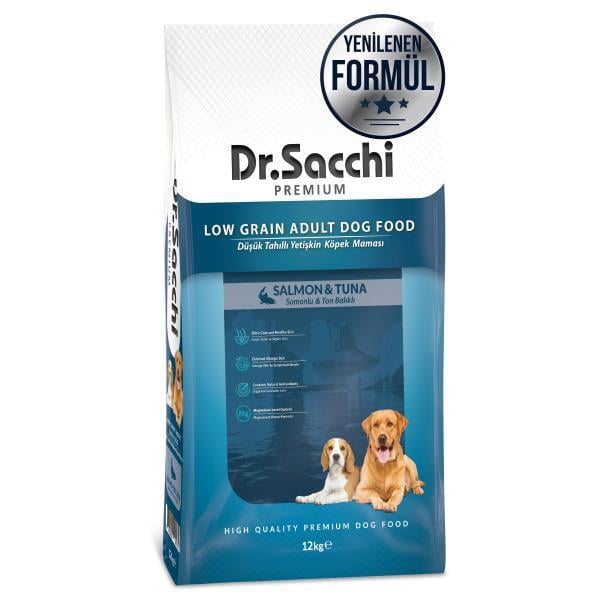 Dr.Sacchi Premium Düşük Tahıllı Somon ve Ton Balıklı Yetişkin Köpek Maması 12 Kg