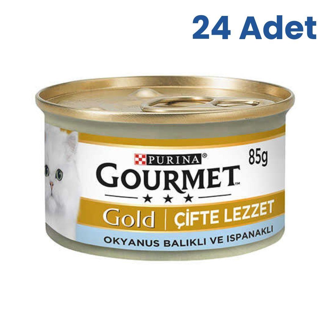 Gourmet Gold Çifte Lezzet Okyanus Balıklı ve Ispanaklı Konserve Kedi Maması 85 Gr (24 Adet)