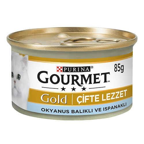 Gourmet Gold Çifte Lezzet Okyanus Balıklı ve Ispanaklı Konserve Kedi Maması 85 Gr