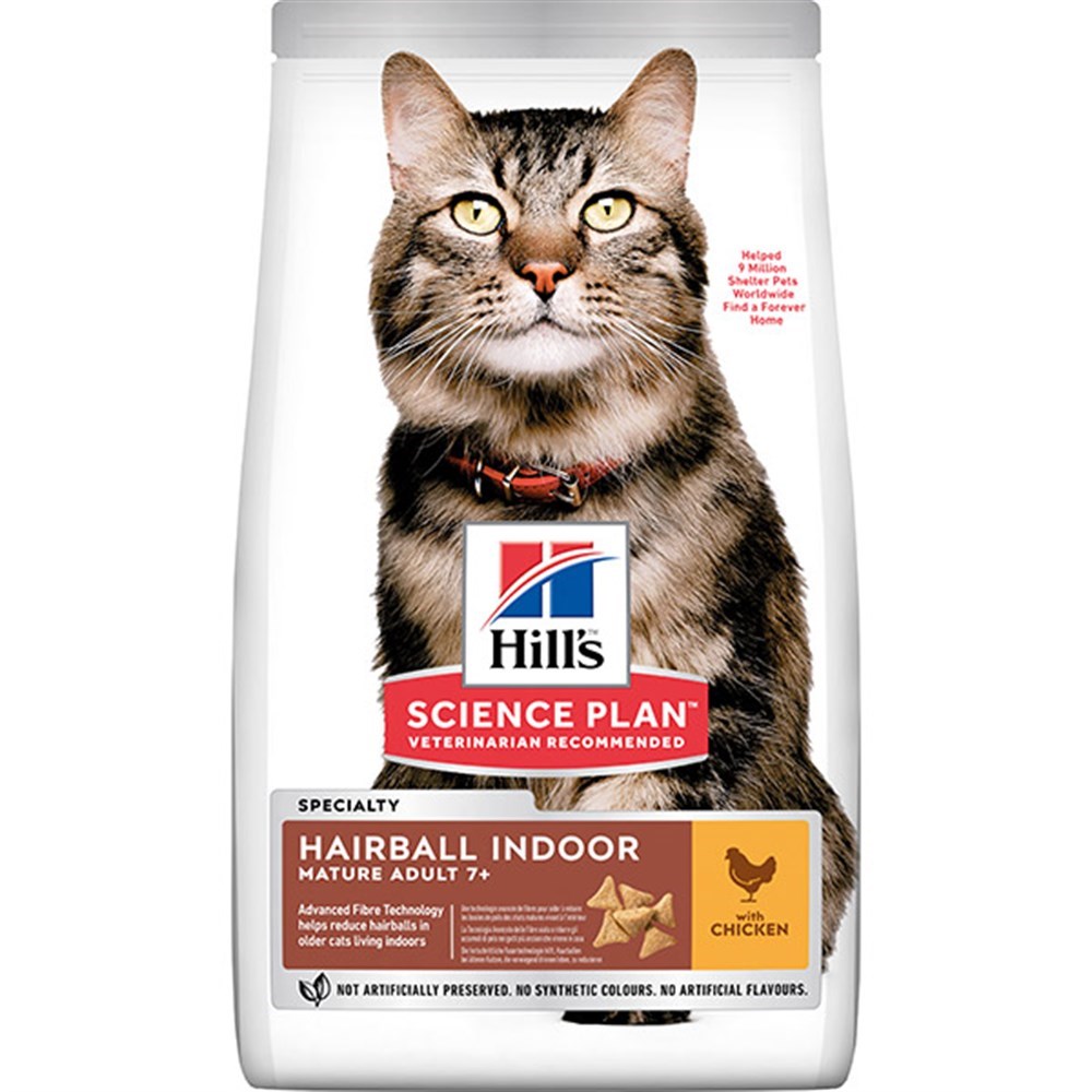 Hills SP Hairball Indoor Mature Adult +7 Tavuklu Tüy Yumağı Önleyici Kedi Maması 1,5 Kg