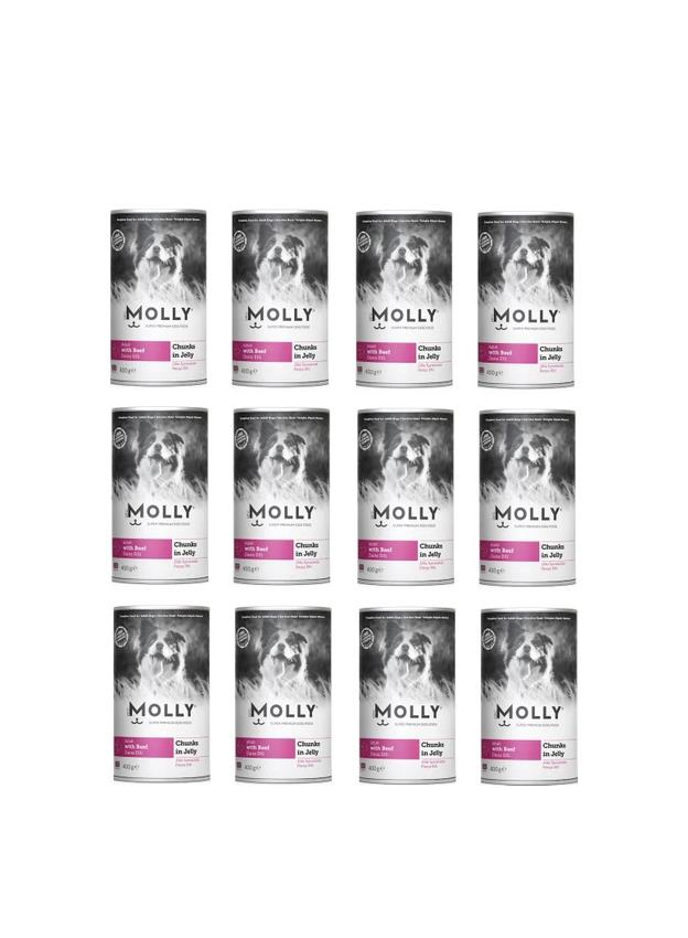 Molly Konserve Yetişkin Köpek Jöleli Biftekli Parça Etli 400 Gr (12 Adet)