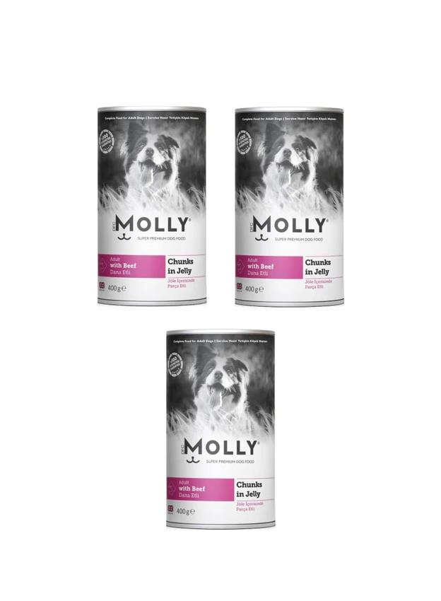 Molly Konserve Yetişkin Köpek Jöleli Biftekli Parça Etli 400 Gr (3 Adet)