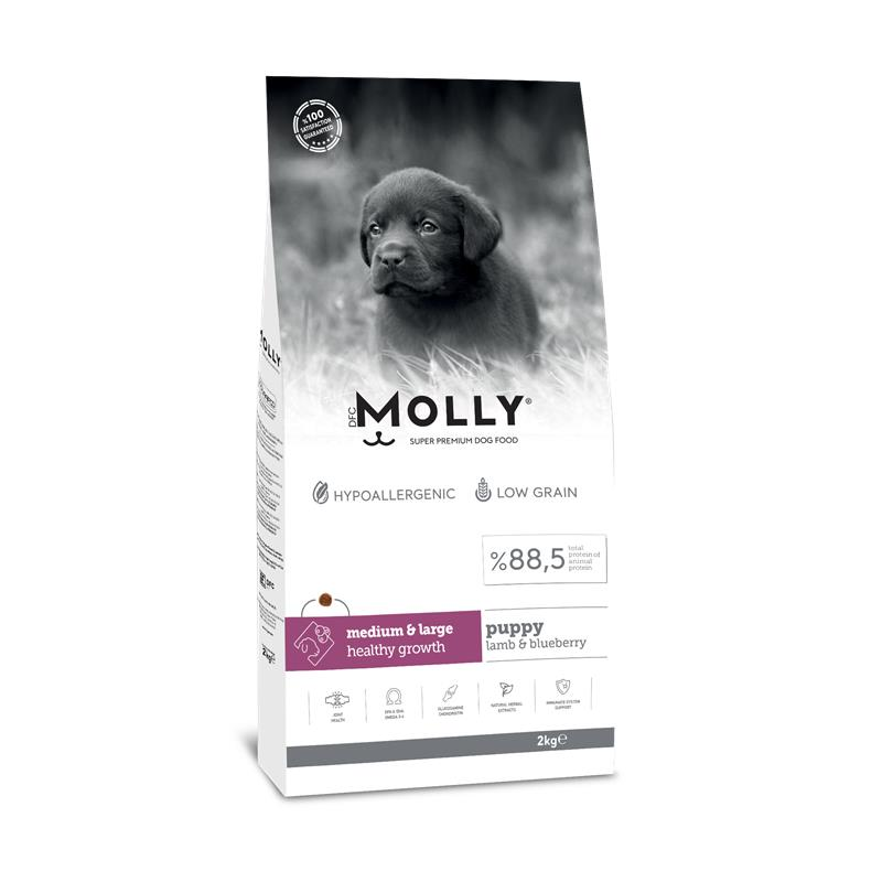 Molly Orta ve Büyük Irk Yavru Köpek Maması Kuzulu & Yaban Mersinli 2 Kg